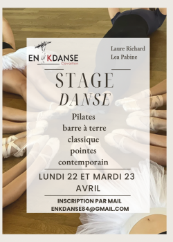 Stage de PilatesBarre à TerreClassiqueDanse Contemporaine à Cavaillon en avril 2024
